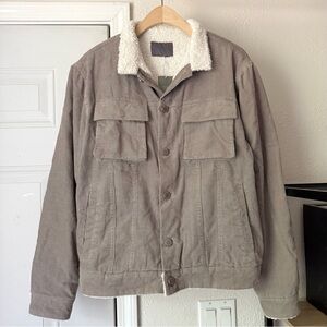 NWT C2H4 taupe corduroy‎ cotton Sherpa shearling lined barn button up jacket